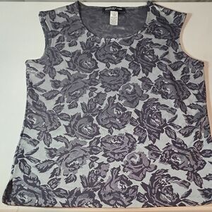 Jones New York Black and White Rose Tank Top